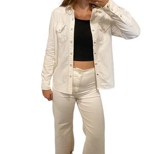 Lucky Brand Handcrafted Button Down White Cotton Shirt Jacket Women’s Size S